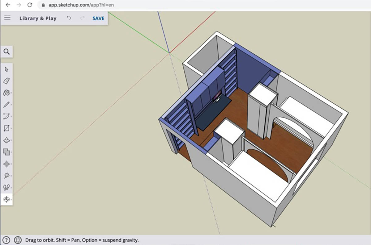 3D model of the office bedroom conversion design.